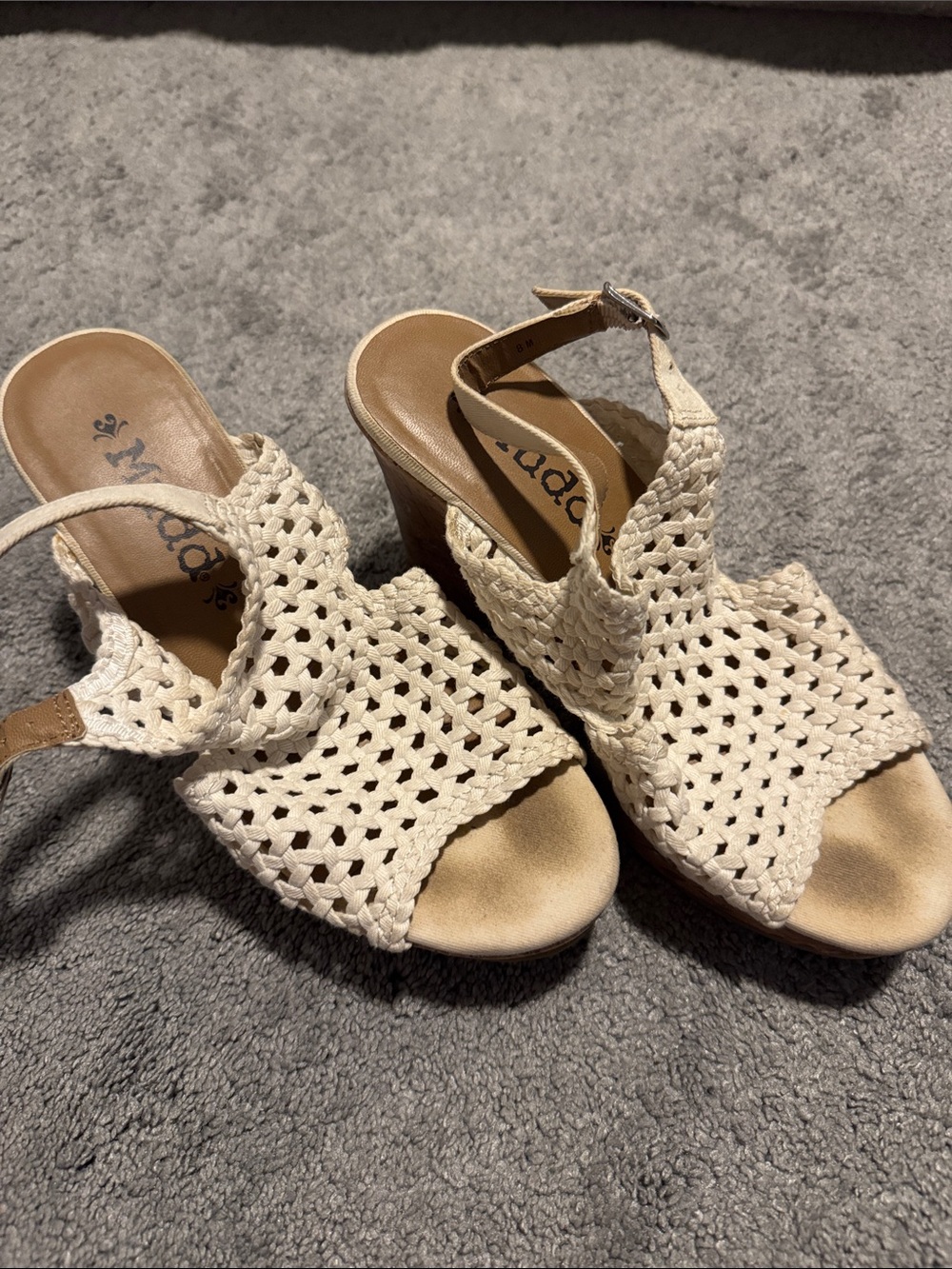 Mudd Cream Woven Open-Toe Heeled Sandals